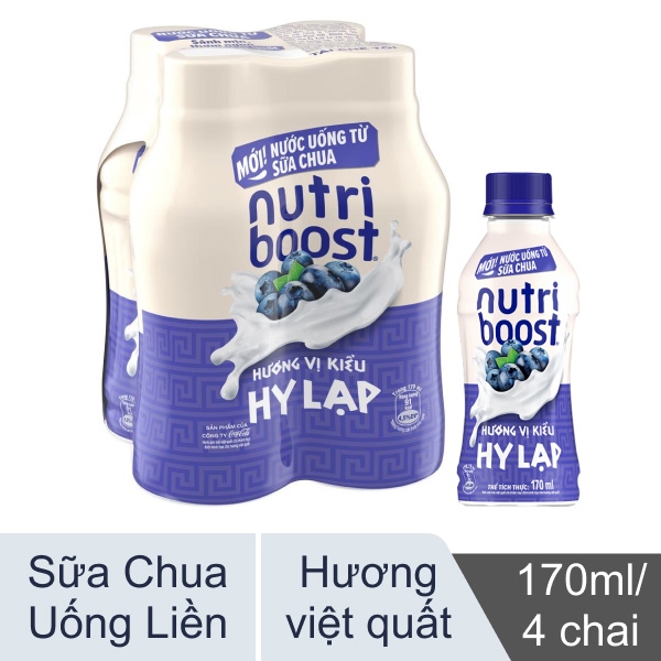 Lốc 4 chai sữa chua uống hương việt quất Nutriboost Hy Lạp 170ml