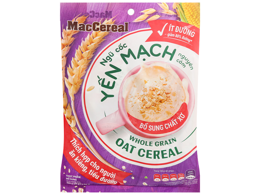 Ngũ cốc yến mạch nguyên cám MacCereal ít đường bịch 480g