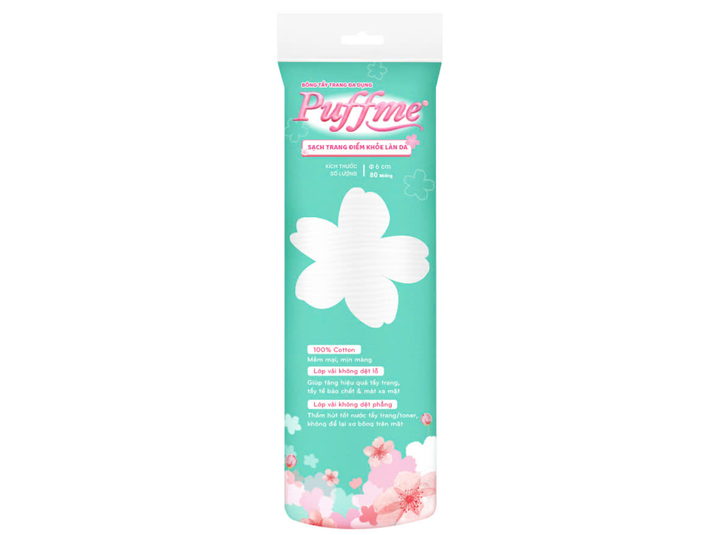 Bông trang điểm Puffme tròn 80 miếng