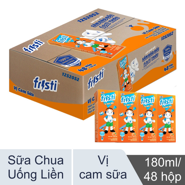 Thùng 48 hộp sữa chua lên men tự nhiên vị cam sữa Fristi 180ml