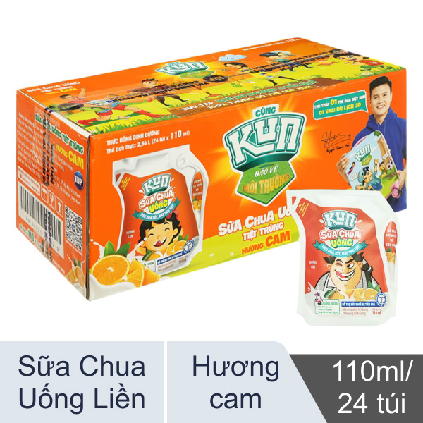 Thùng 24 túi sữa chua uống tiệt trùng hương cam Lof Kun 110ml