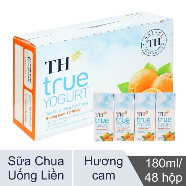Thùng 48 hộp sữa chua uống tiệt trùng hương cam TH True Yogurt 180ml