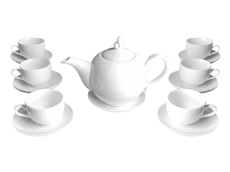 Bộ Ấm Trà Bát Tràng Men Trắng Chóp Lửa (Liên hệ nhận báo giá)