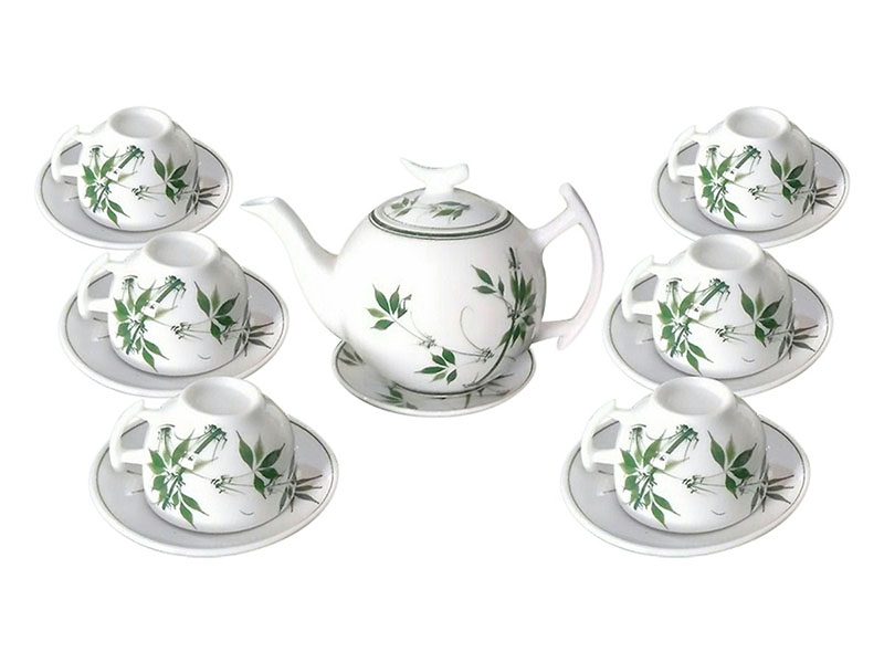 Bộ Ấm Trà Bát Tràng Men Trắng Nhánh Trúc (Liên hệ nhận báo giá)