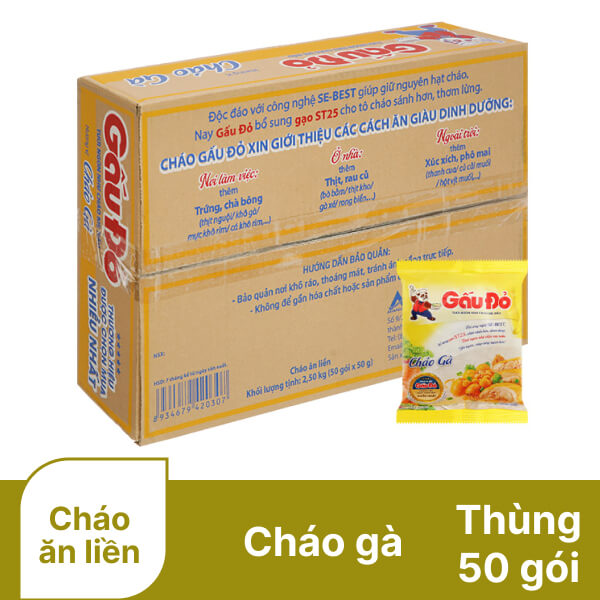 Thùng 50 gói cháo gà Gấu Đỏ 50g