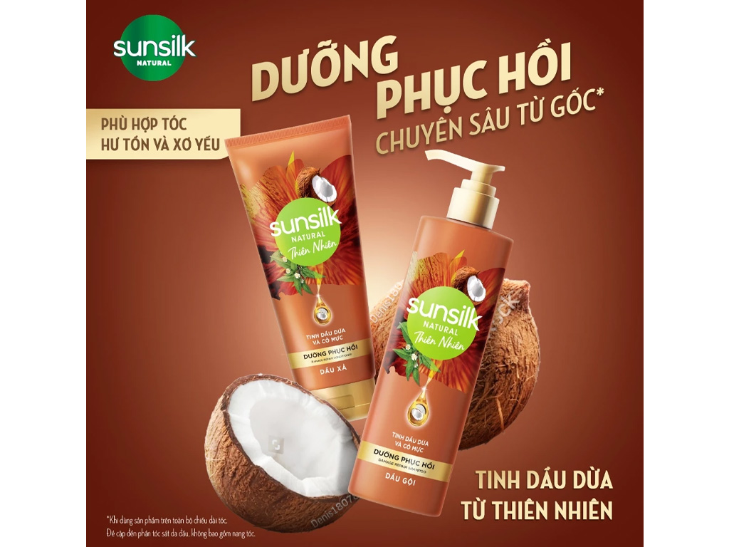 Dầu xả Sunsilk Natural phục hồi tóc hư tổn 330ml