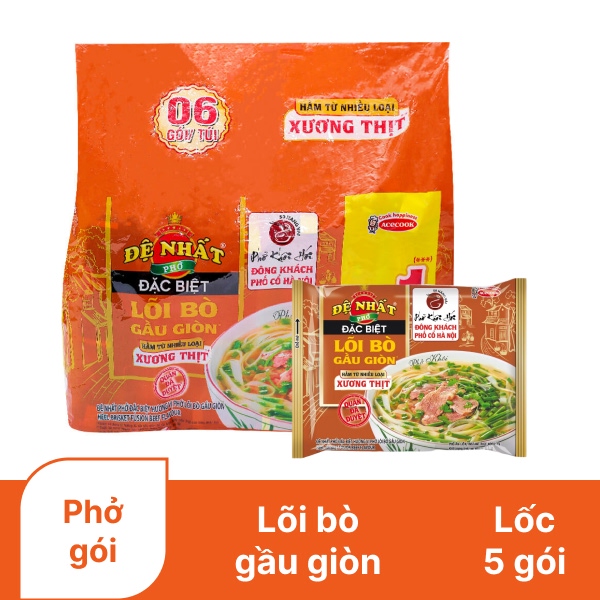 Lốc 5 gói phở ăn liền Đệ Nhất đặc biệt lõi bò gầu giòn gói 67g