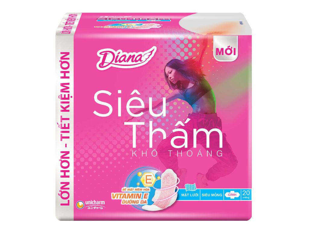 Băng vệ sinh Diana siêu thấm siêu mỏng cánh 20 miếng