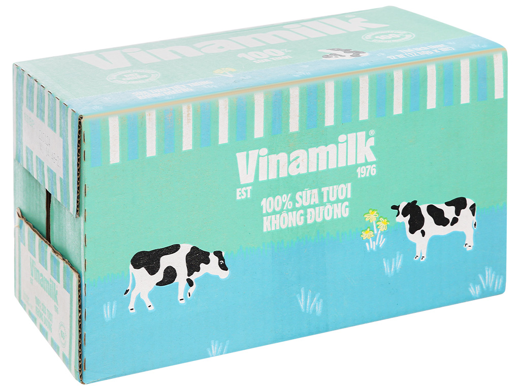 Thùng 12 hộp sữa tươi tiệt trùng không đường Vinamilk Sữa tươi 100% 1 lít
