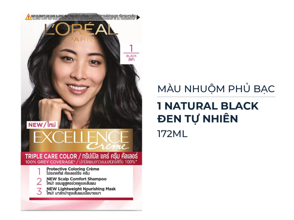Thuốc nhuộm tóc phủ bạc L'Oreal Excellence Crème #1 Natural Black đen tự nhiên 172ml