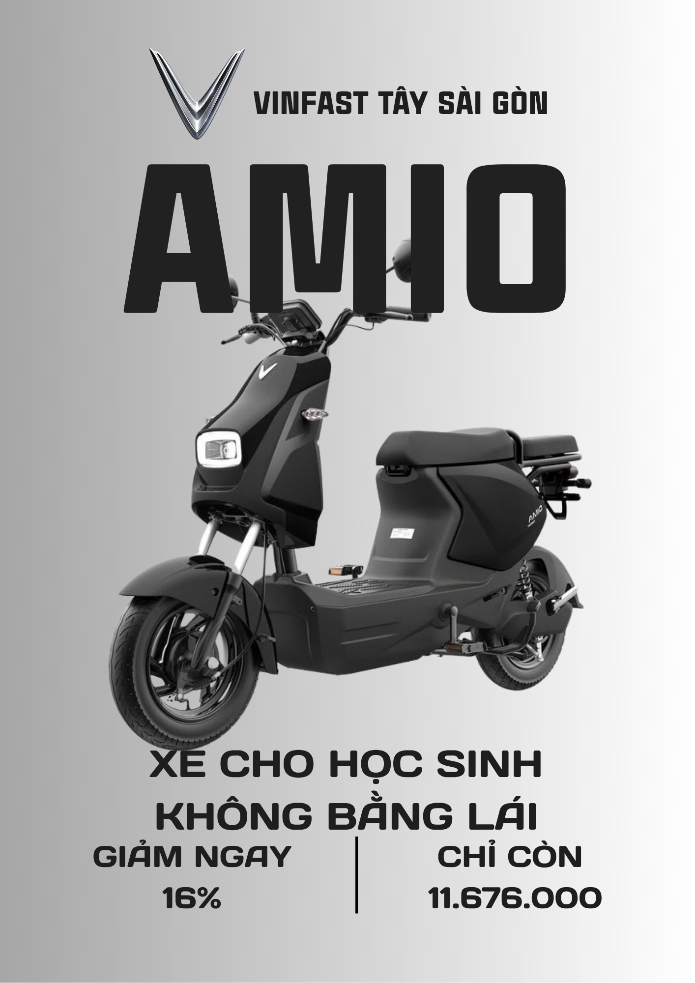 XE MÁY ĐIỆN CHO HỌC SINH VINFAST AMIO ĐEN