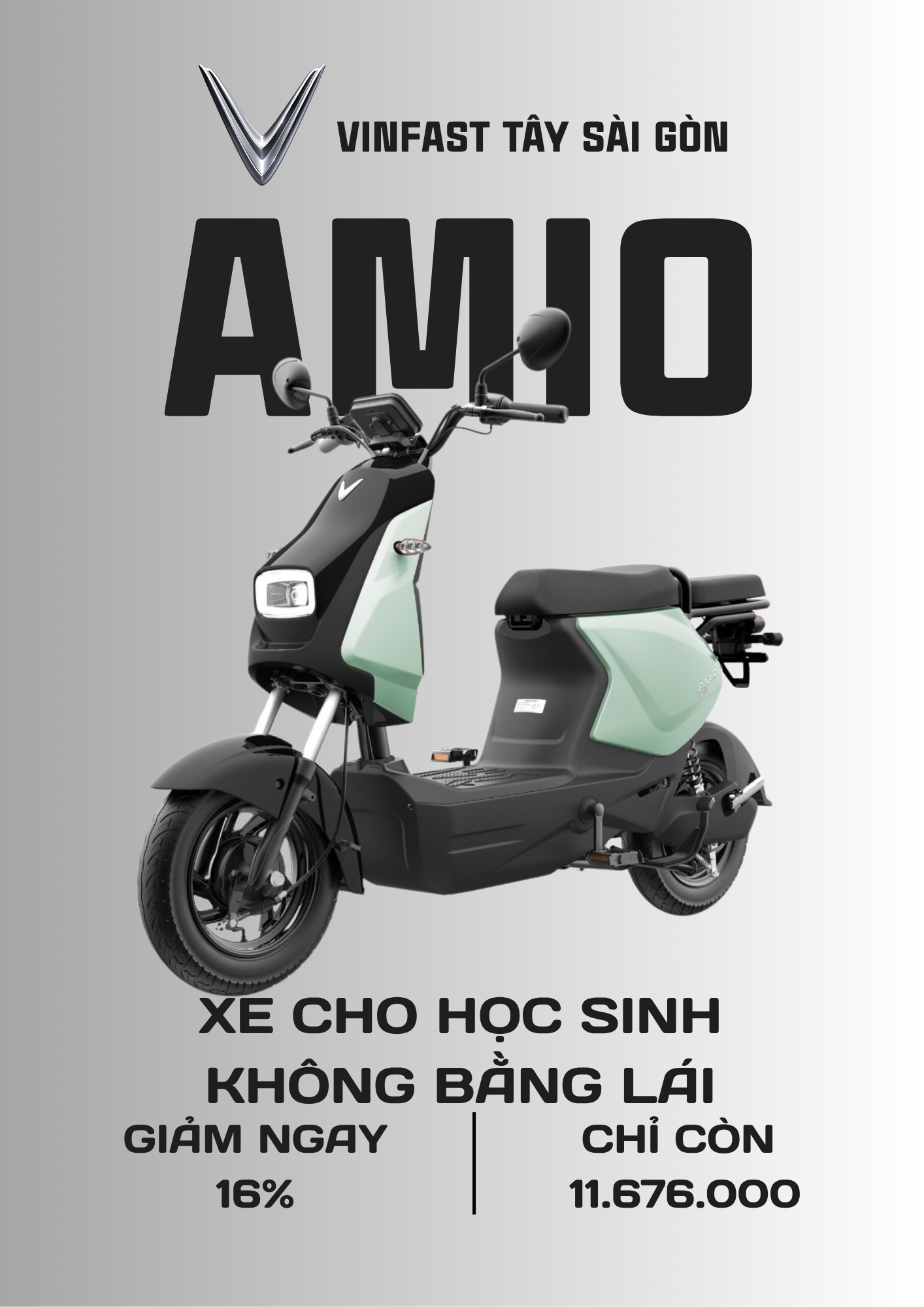 XE MÁY ĐIỆN CHO HỌC SINH VINFAST AMIO XANH OLIU