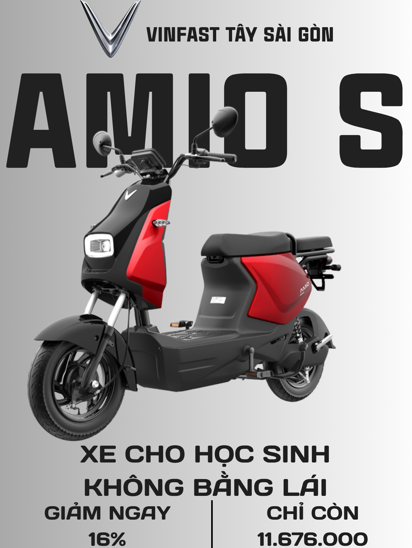 XE MÁY ĐIỆN CHO HỌC SINH VINFAST AMIO S ĐỎ
