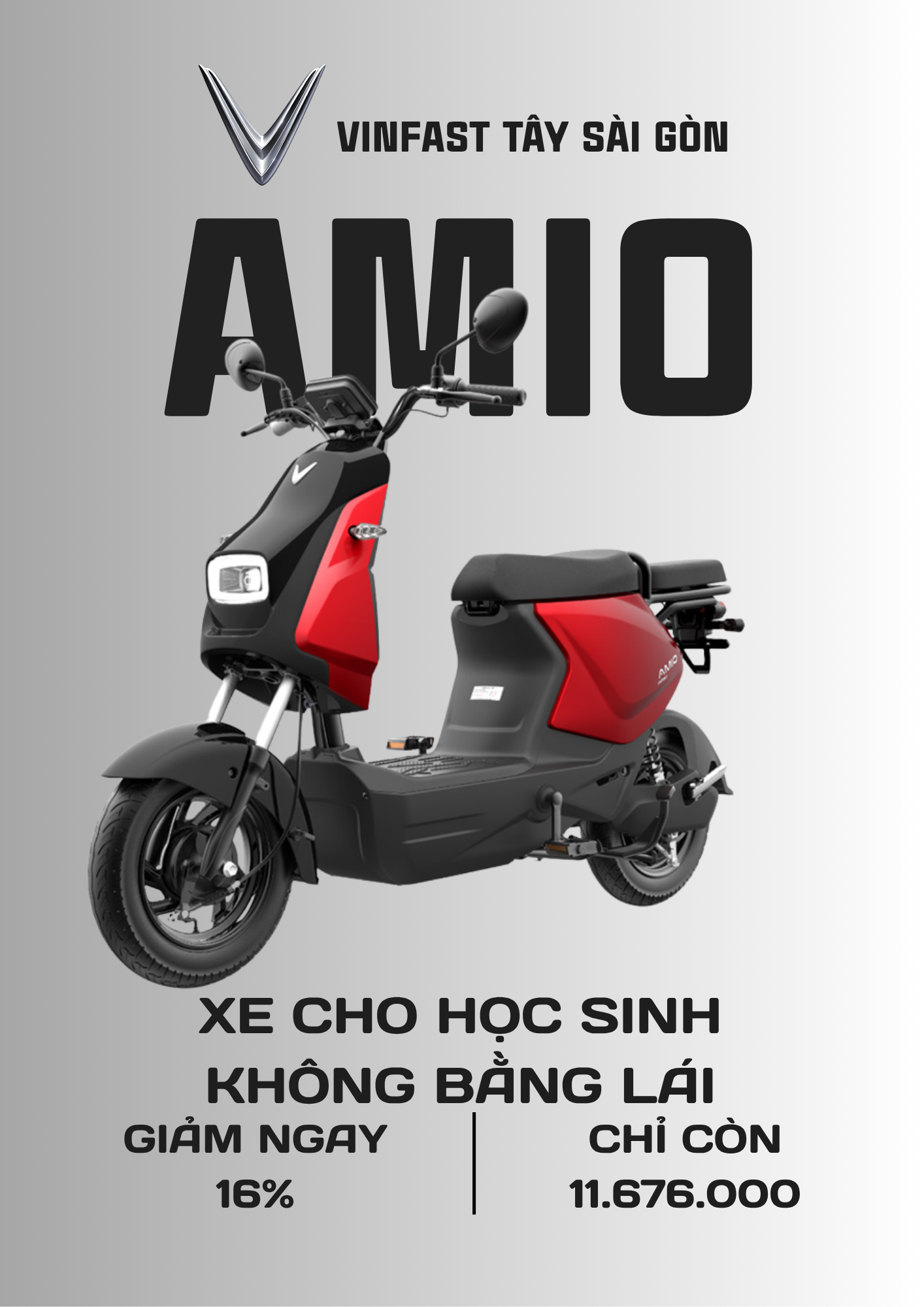 XE MÁY ĐIỆN CHO HỌC SINH VINFAST AMIO ĐỎ