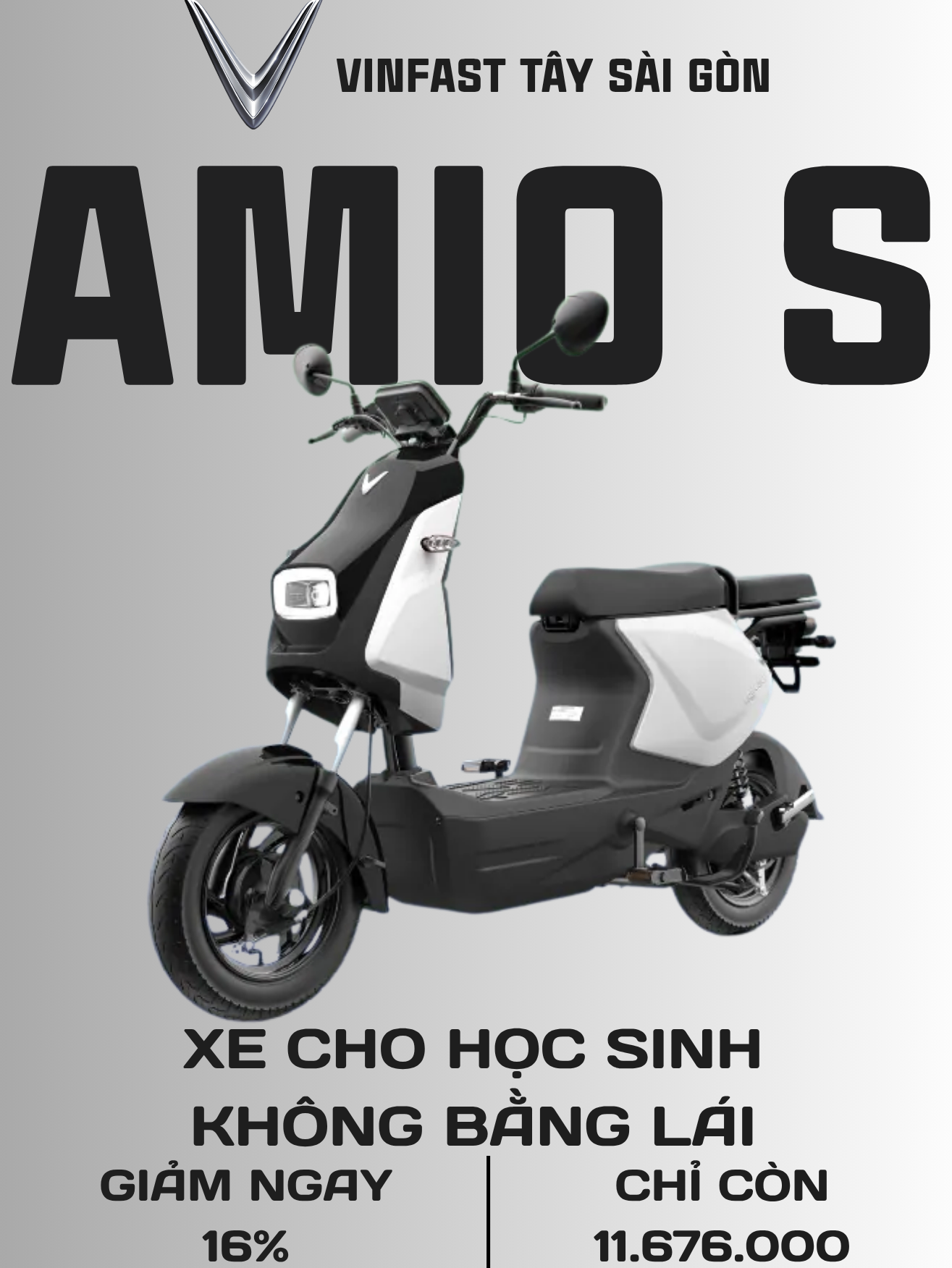 XE MÁY ĐIỆN CHO HỌC SINH VINFAST AMIO S TRẮNG