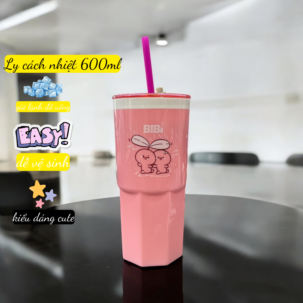 Ly nhựa cách nhiệt 600ml cao cấp bibi