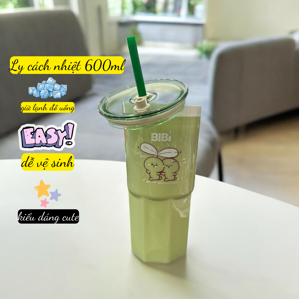 Ly nhựa cách nhiệt 600ml cao cấp bibi