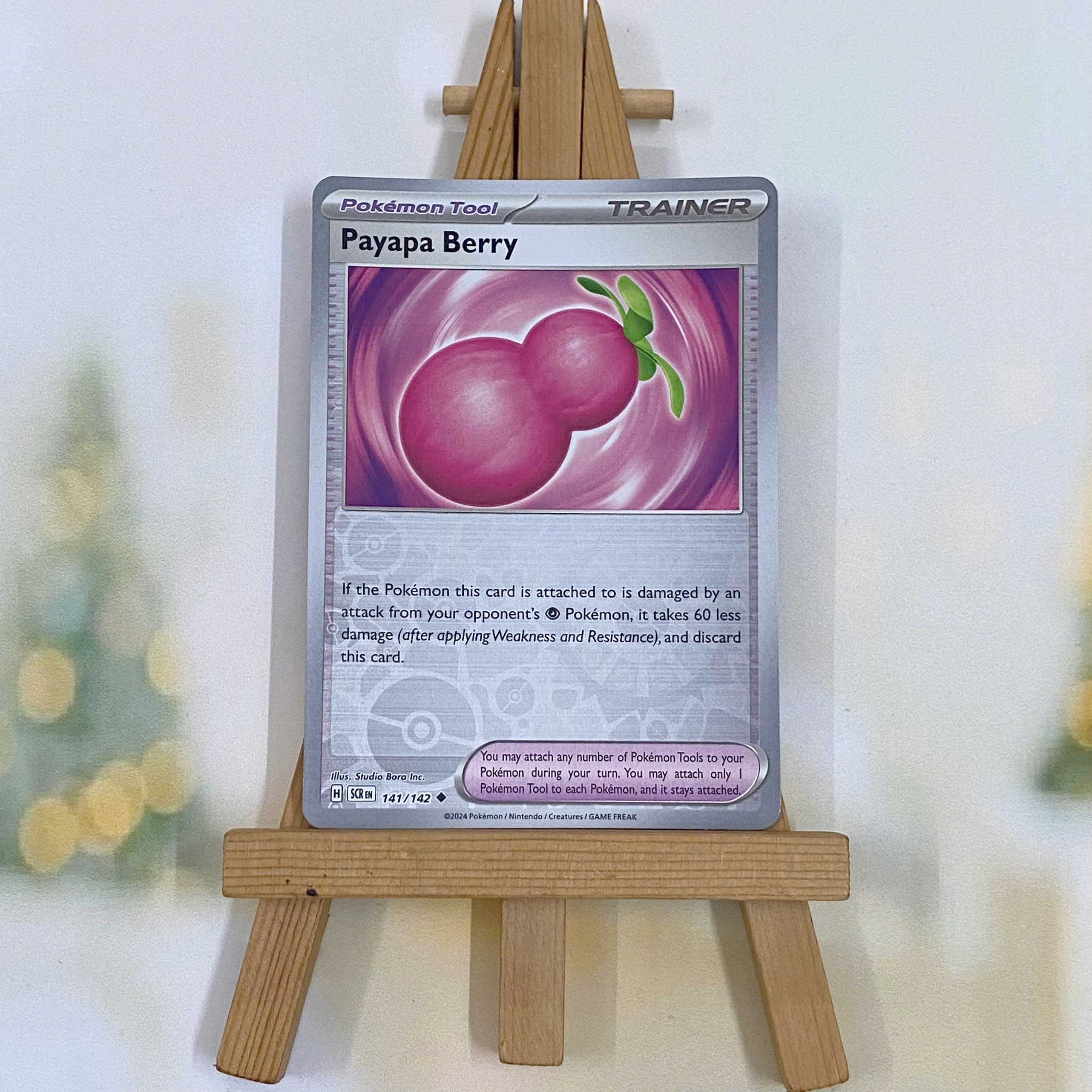 Thẻ hình Pokemon Payapa Berry 141/142 - Lá bài lẻ Stellar Crown Uncommon Reverse Holo tiếng Anh chính hãng