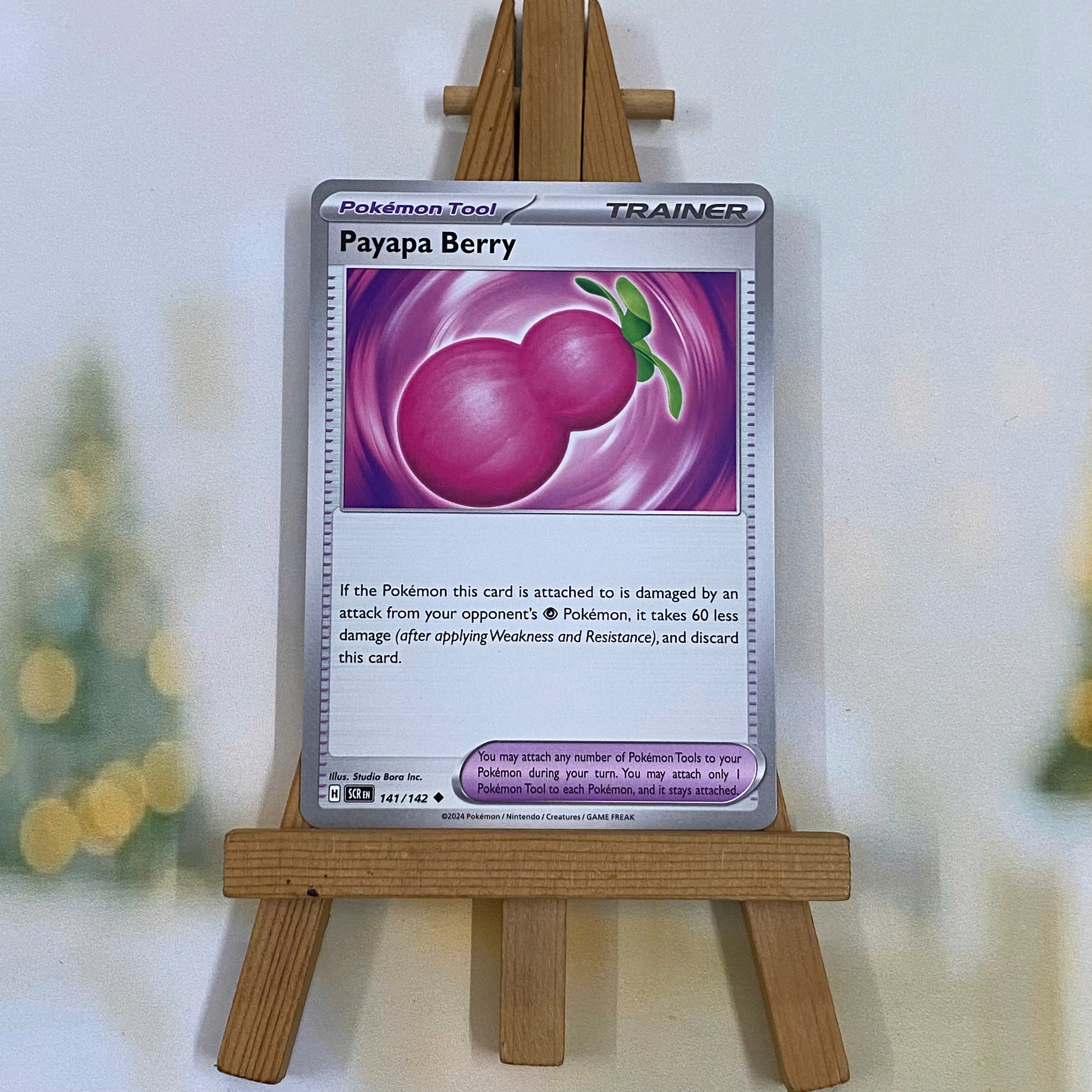 Thẻ hình Pokemon Payapa Berry 141/142 - Lá bài lẻ Stellar Crown Uncommon Reverse Holo tiếng Anh chính hãng