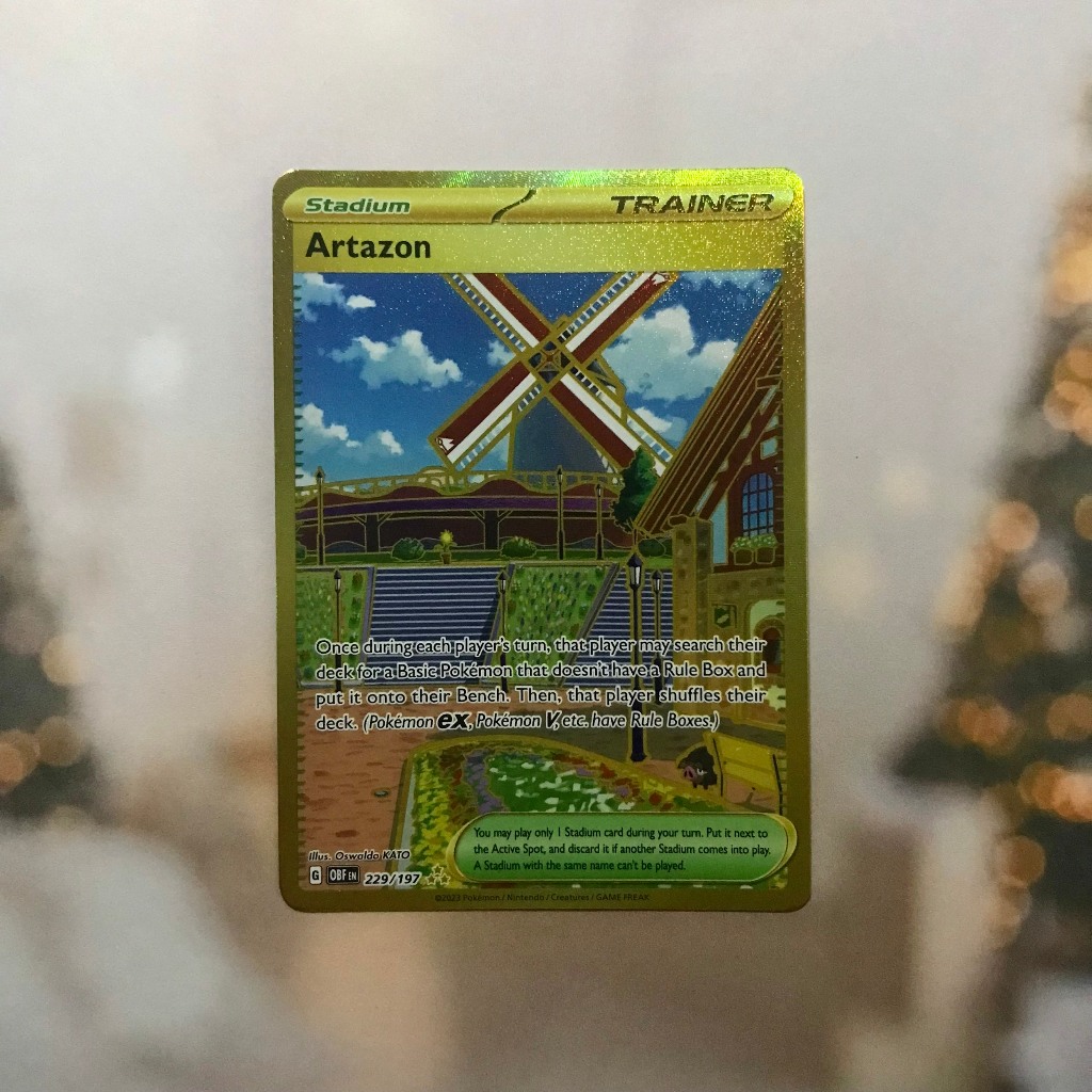 Thẻ hình Pokemon Artazon 229/197 - Lá bài lẻ Scarlet & Violet: Obsidian Flames Gold Secret Rare tiếng Anh chính hãng