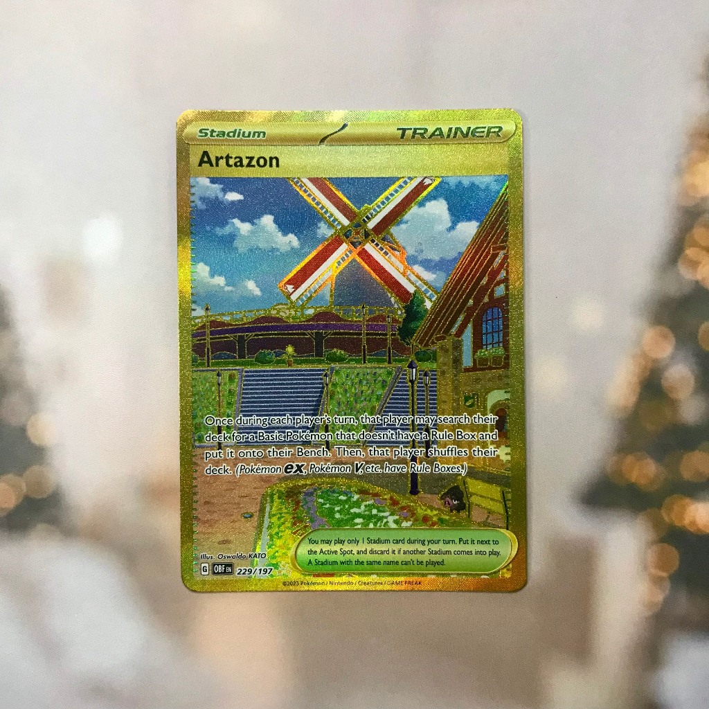 Thẻ hình Pokemon Artazon 229/197 - Lá bài lẻ Scarlet & Violet: Obsidian Flames Gold Secret Rare tiếng Anh chính hãng