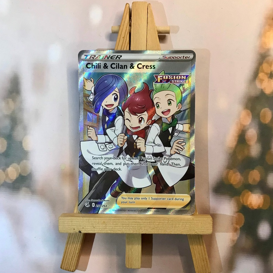 Thẻ hình Pokemon Chili & Cilan & Cress 258/264 - Lá bài lẻ Full Art Ultra Rare tiếng Anh chính hãng