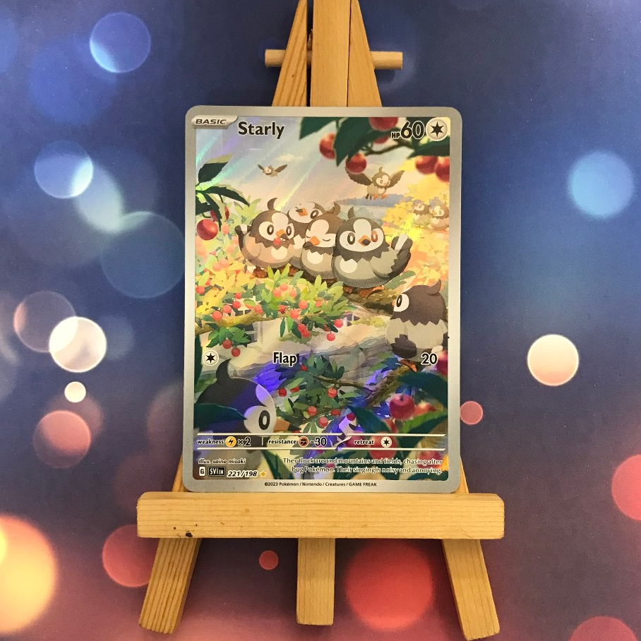 Thẻ hình Pokemon Starly 221/198 - Lá bài lẻ Illustration Rare tiếng Anh chính hãng