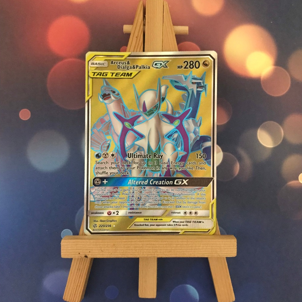 Thẻ hình Pokemon Arceus & Dialga & Palkia GX 220/236 - Lá bài lẻ Full Art Ultra Rare tiếng Anh chính hãng