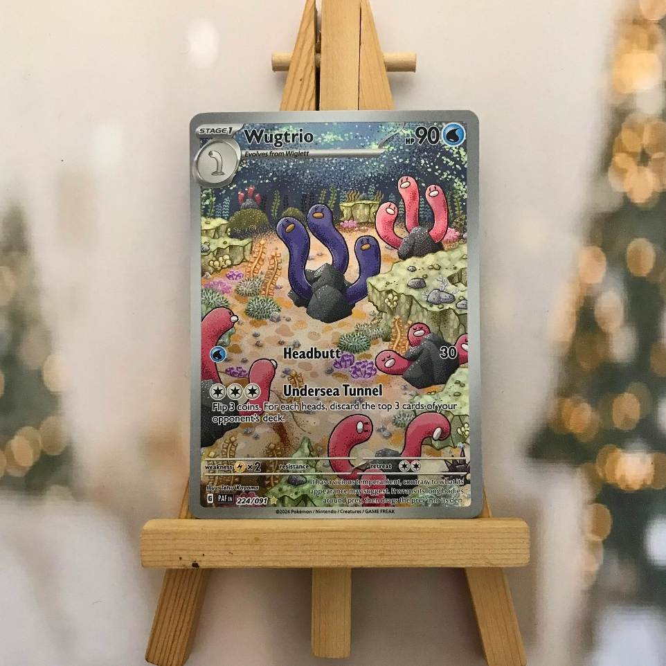 Thẻ hình Pokemon Wugtrio 224/091- Bài lẻ Paldean Fates Illustration Rare tiếng Anh chính hãng
