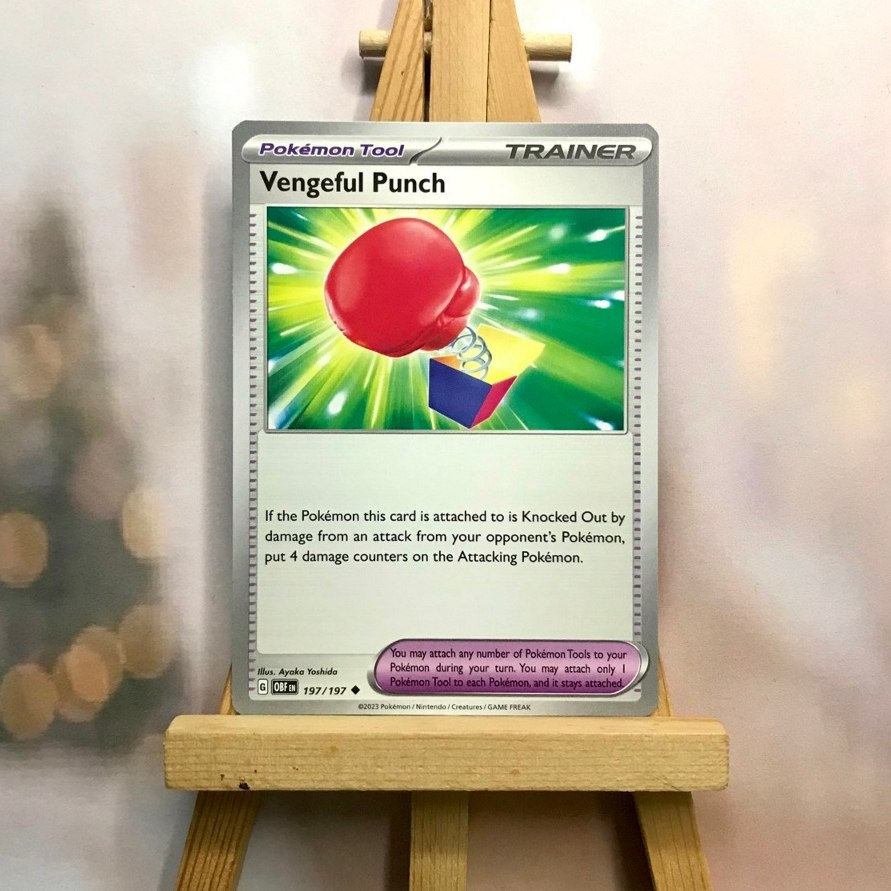 Thẻ hình Pokemon Vengeful Punch 197/197 - Lá bài lẻ Obsidian Flames Uncommon Reverse Holo tiếng Anh chính hãng