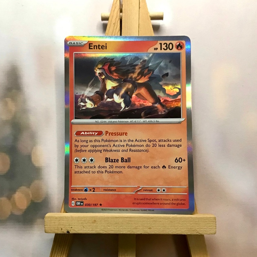 Thẻ hình Pokemon Entei 030/197 - Lá bài lẻ Obsidian Flames Rare Reverse Holo tiếng Anh chính hãng
