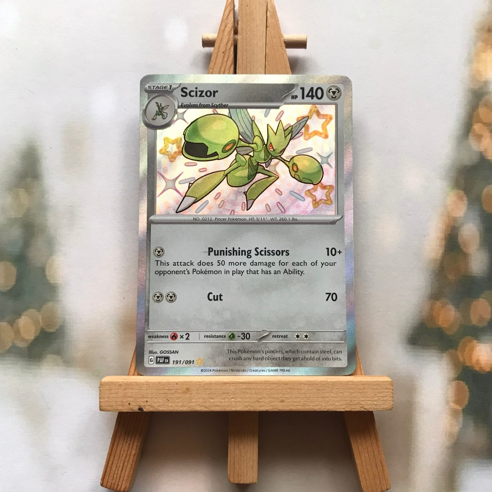Thẻ hình Pokemon Scizor 191/091 - Lá bài lẻ Paldean Fates Shiny Rare tiếng Anh chính hãng