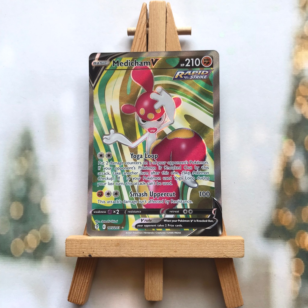Thẻ hình Pokemon Medicham V 185/203 - Lá bài lẻ Full Art Ultra Rare tiếng Anh chính hãng