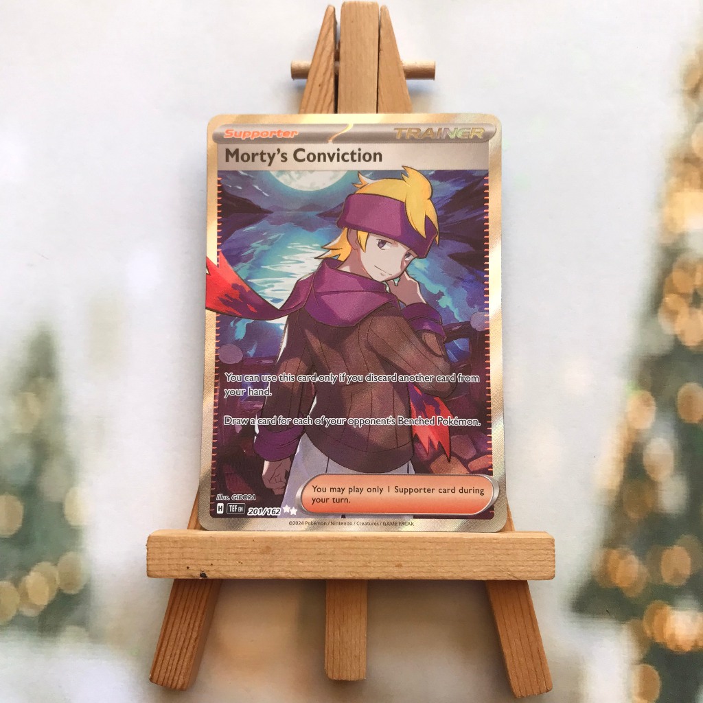 Thẻ hình Pokemon Morty's Conviction 201/162 - Lá bài lẻ Temporal Forces Full Art Secret Rare tiếng Anh chính hãng