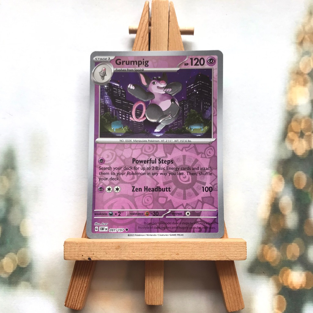 Thẻ hình Pokemon Grumpig 091/197 - Lá bài lẻ Scarlet & Violet Obsidian Flames Uncommon Reverse Holo tiếng Anh chính hãng