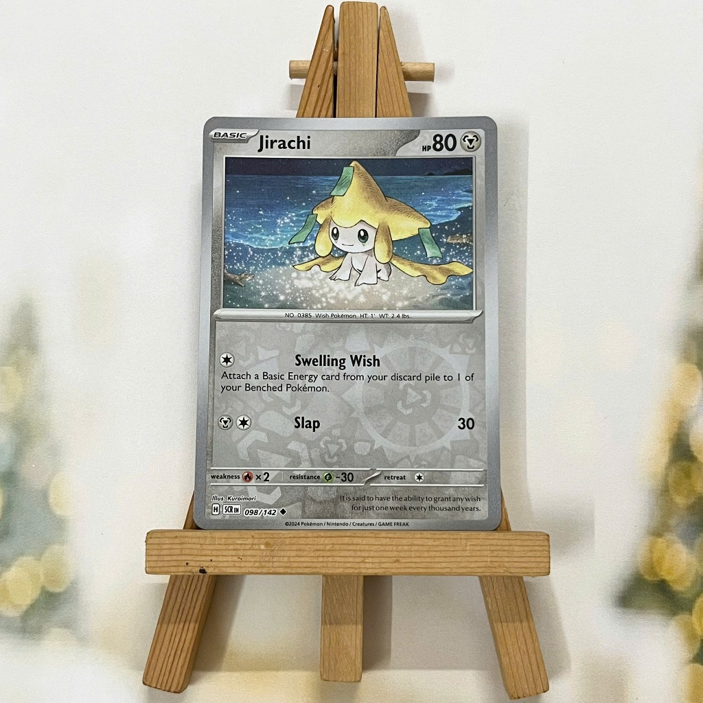 Thẻ hình Pokemon Jirachi 098/142 - Lá bài lẻ Stellar Crown Uncommon Reverse Holo tiếng Anh chính hãng
