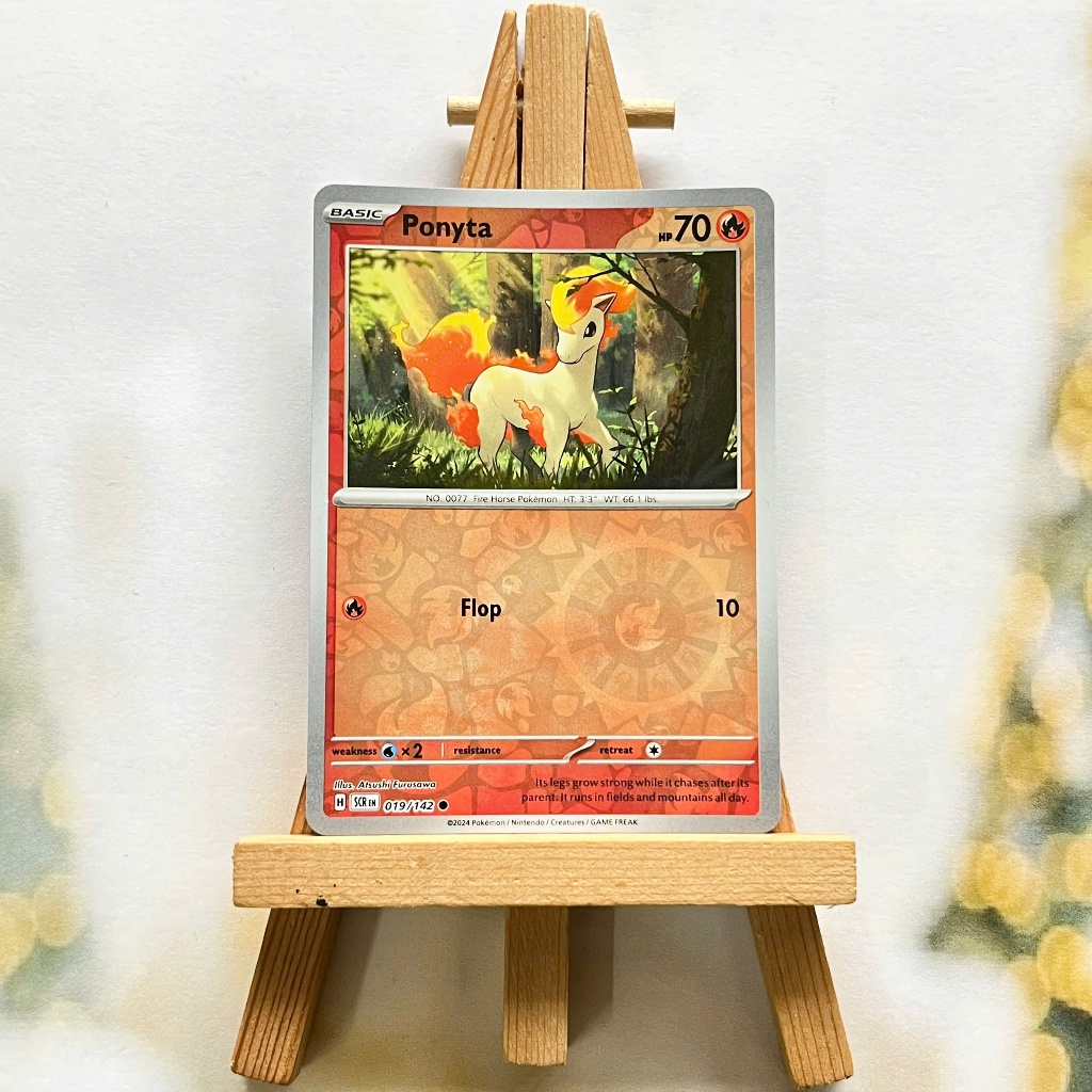Thẻ hình Pokemon Ponyta 019/142 - Lá bài lẻ Stellar Crown Common Reverse Holo tiếng Anh chính hãng