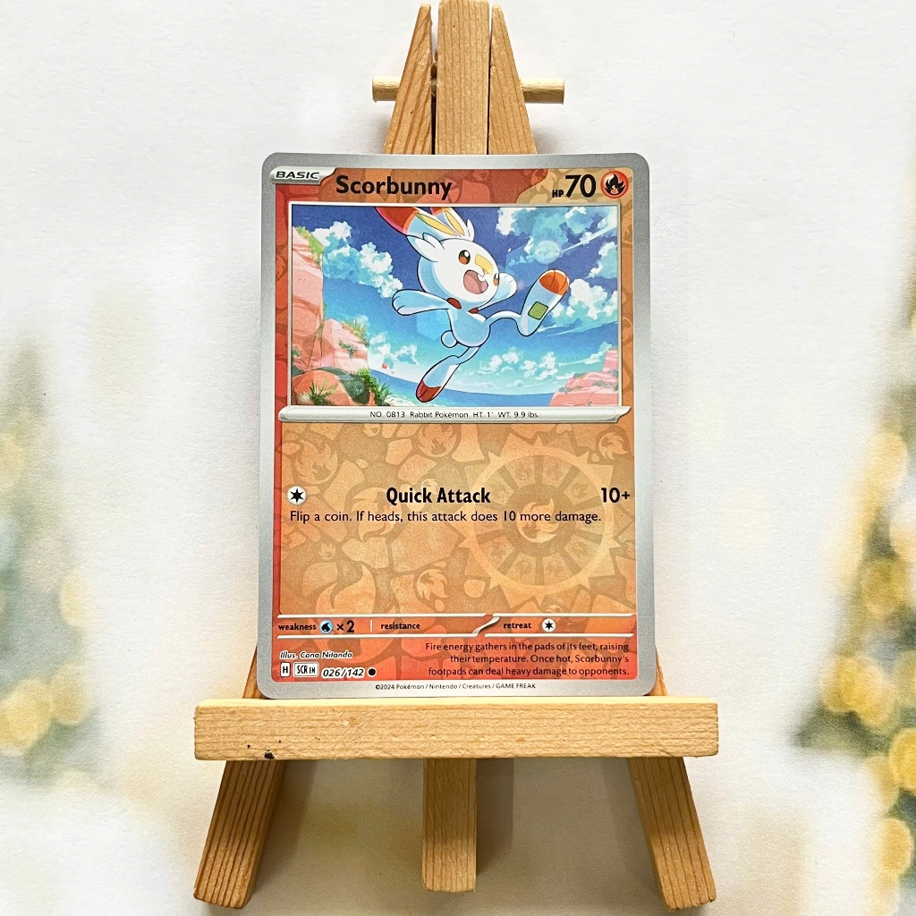 Thẻ hình Pokemon Scorbunny 026/142 - Lá bài lẻ Stellar Crown Common Reverse Holo tiếng Anh chính hãng