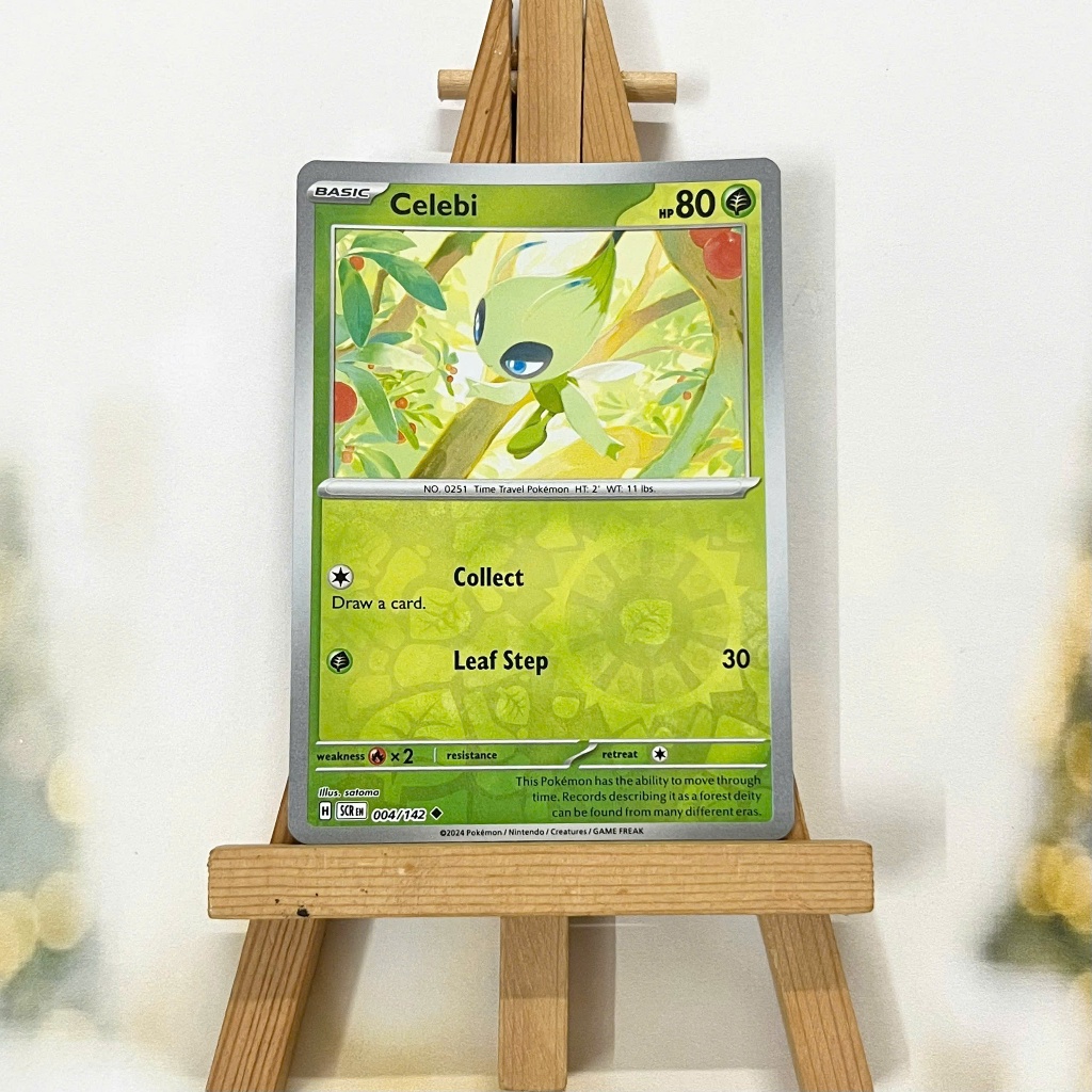 Thẻ hình Pokemon Celebi 004/142 - Lá bài lẻ Stellar Crown Uncommon Reverse Holo tiếng Anh chính hãng