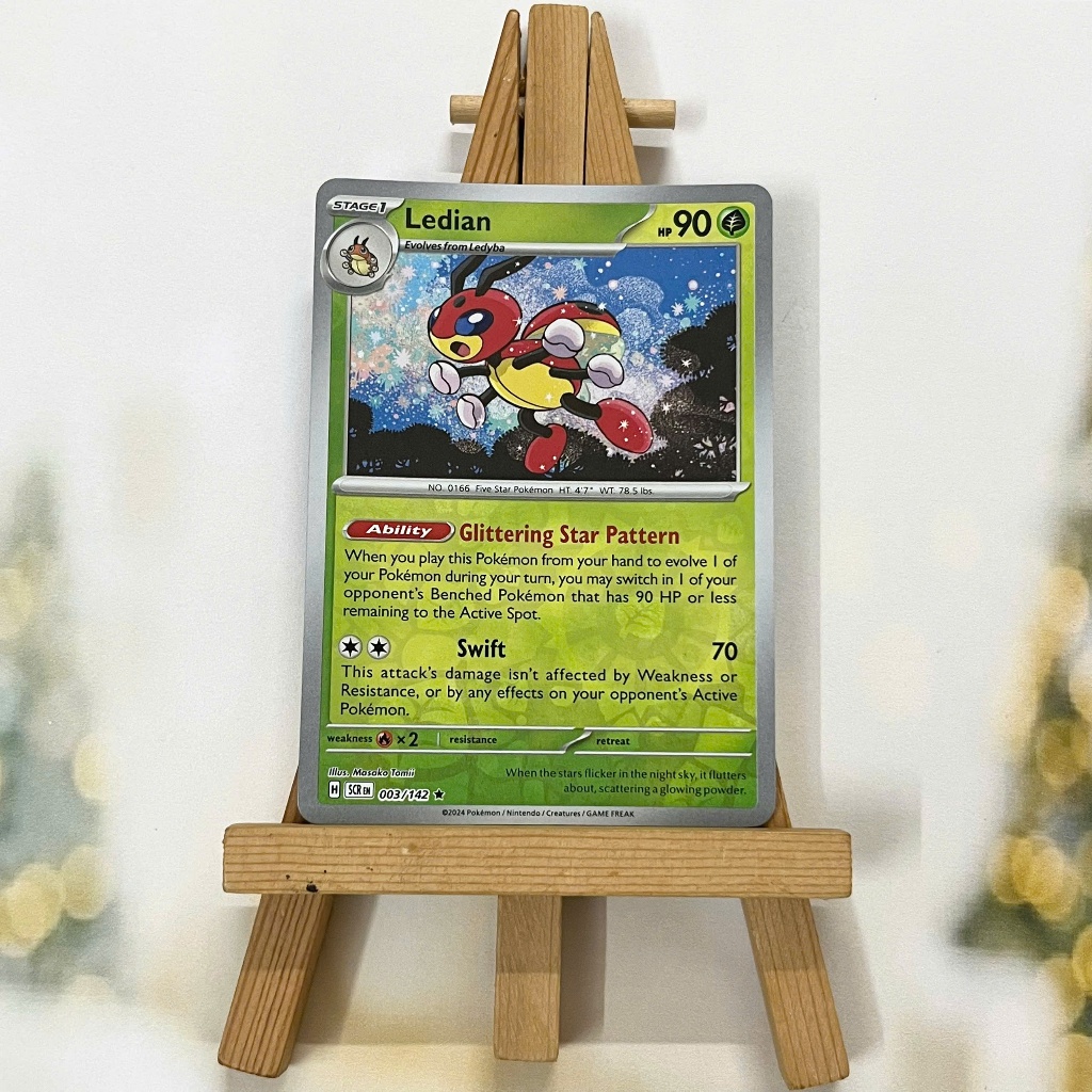 Thẻ hình Pokemon Ledian 003/142 - Lá bài lẻ Stellar Crown Reverse Holo Rare tiếng Anh chính hãng