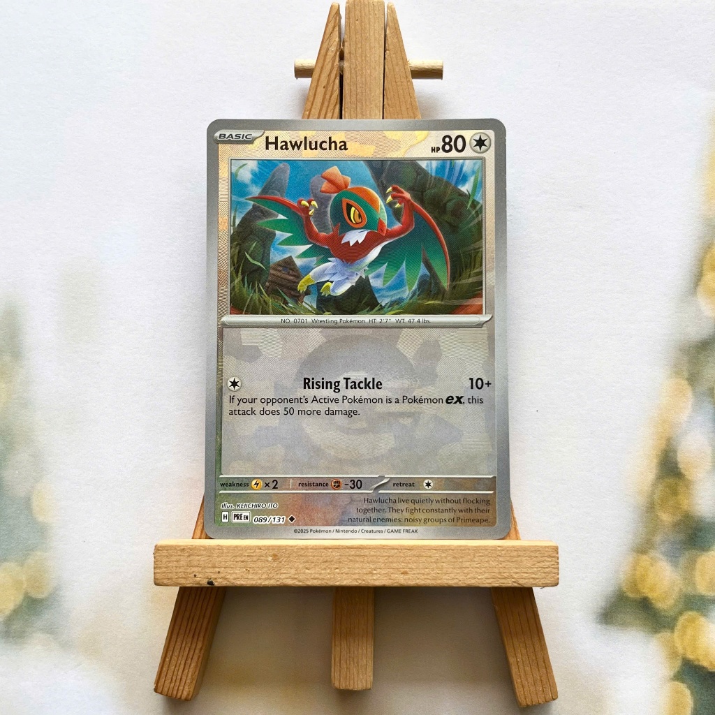 Thẻ hình Pokemon Hawlucha 089/131  - Lá bài lẻ Prismatic Evolutions Pokeball Reverse Holo tiếng Anh chính hãng