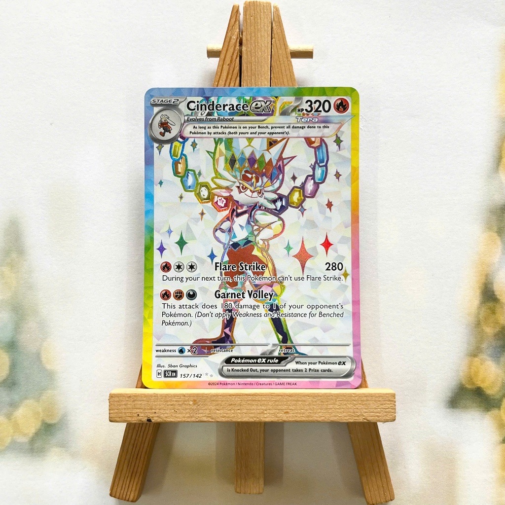 Thẻ hình Pokemon Cinderace ex 157/142 - Lá bài lẻ Stellar Crown Full Art Secret Rare tiếng Anh chính hãng