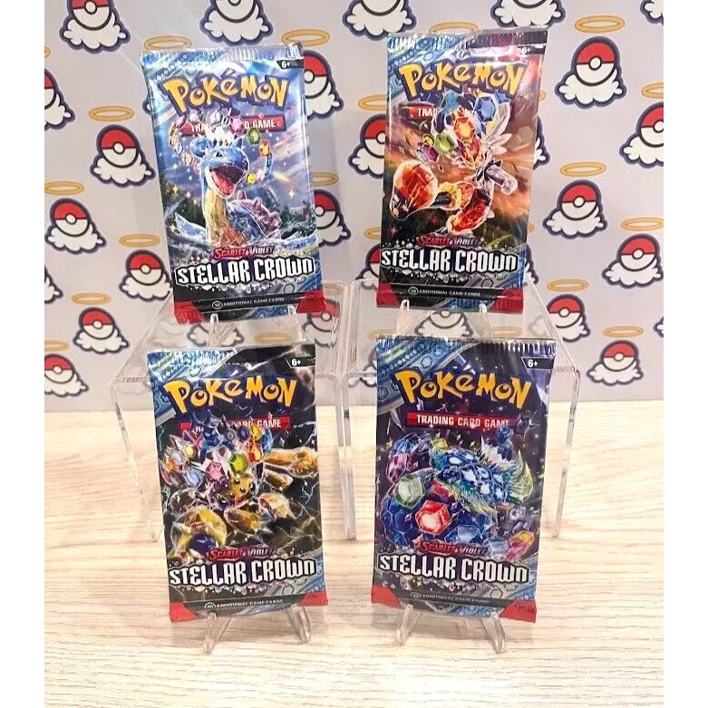 [Art Set] Combo 04 gói Stellar Crown Booster Pack tiếng Anh chính hãng - Túi thẻ bài Series Scarlet & Violet Pokemon TCG