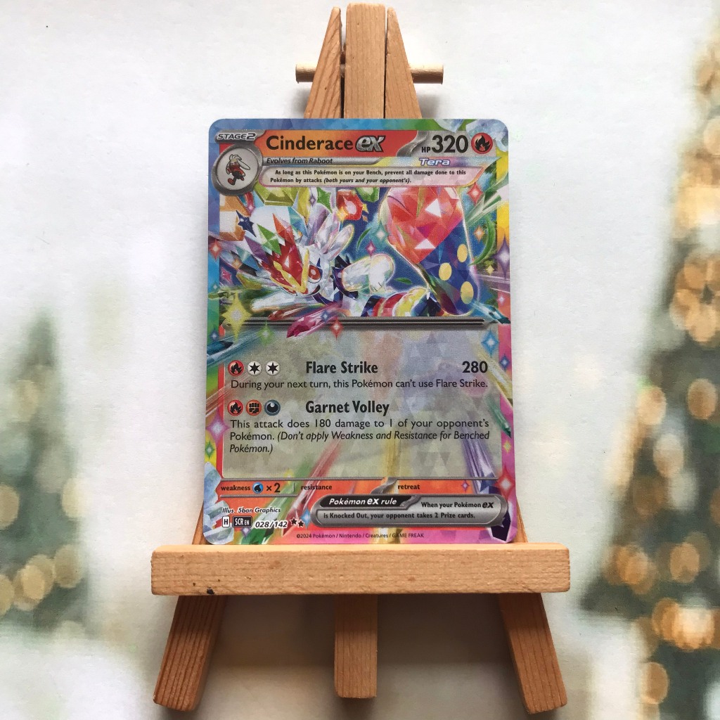 Thẻ hình Pokemon Cinderace ex 028/142 - Lá bài lẻ Stellar Crown Ultra Rare tiếng Anh chính hãng