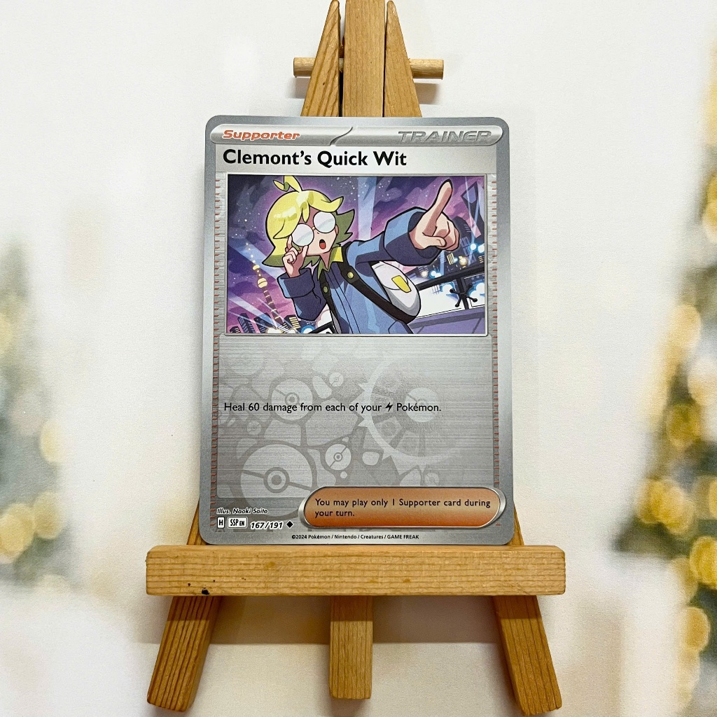 Thẻ hình Pokemon Clemont's Quick Wit 167/191 - Lá bài lẻ Surging Sparks Uncommon Reverse Holo tiếng Anh chính hãng
