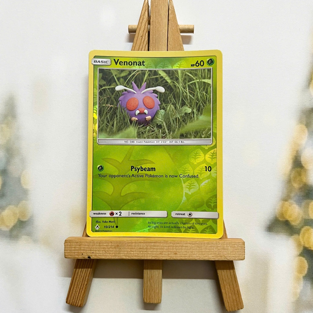 Thẻ hình Pokemon Venonat 10/214 - Lá bài lẻ Sun & Moon Unbroken Bonds Common Reverse Holo tiếng Anh chính hãng