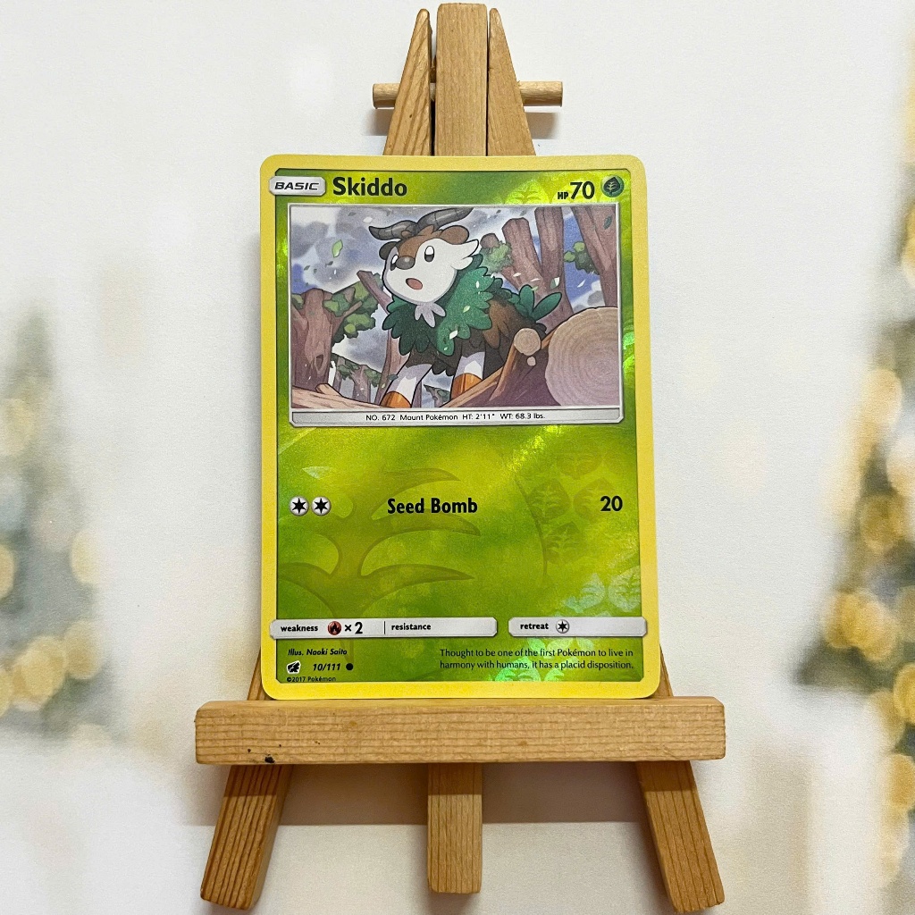Thẻ hình Pokemon Skiddo 10/111 - Lá bài lẻ Sun & Moon Crimson Invasion Common Reverse Holo tiếng Anh chính hãng