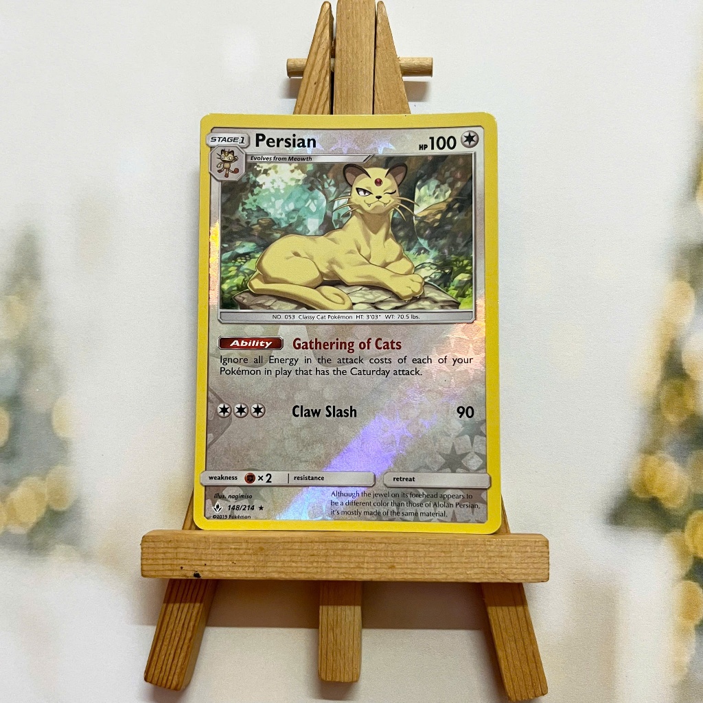 Thẻ hình Pokemon Persian 148/214 - Lá bài lẻ Sun & Moon Unbroken Bonds Rare Reverse Holo tiếng Anh chính hãng