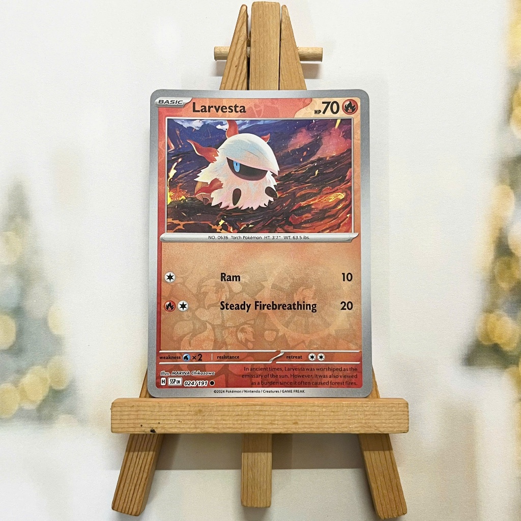 Thẻ hình Pokemon Larvesta 024/191 - Lá bài lẻ Surging Sparks Common Reverse Holo tiếng Anh chính hãng