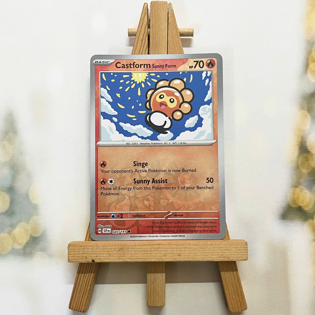 Thẻ hình Pokemon Castform Sunny Form 020/191 - Lá bài lẻ Surging Sparks Common Reverse Holo tiếng Anh chính hãng